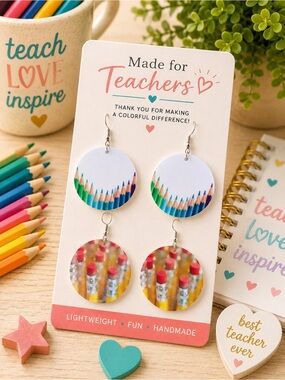 Teacher Gift - Teacher Earrings - Drop Earrings - Colorful Pencils